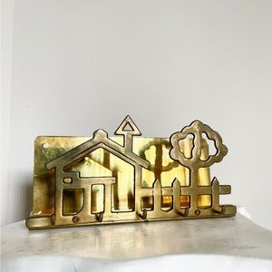 vintage brass house key hook and letter holder